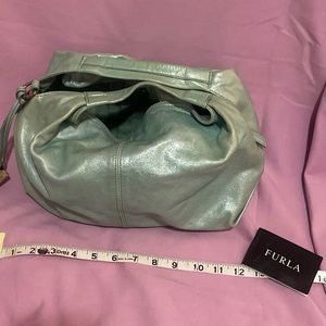 Leather small Hobo. Shimmery leather ,Tiffany green